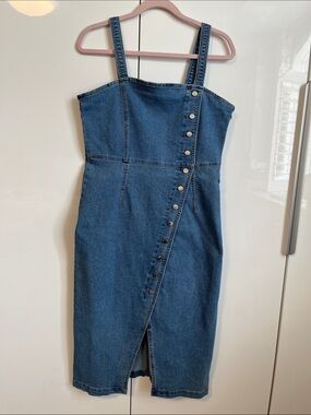 Nanette Lepore NWOT Blue Denim Button-Front Midi Strap Dress, Size M